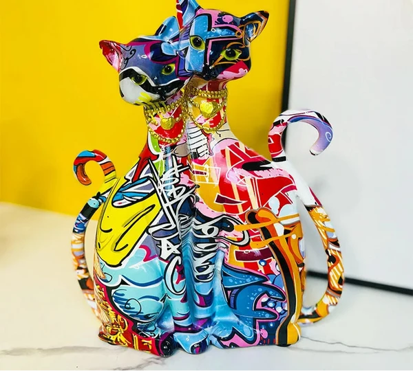 Smart Abstract Graffiti Cat Couple Figurine Quality