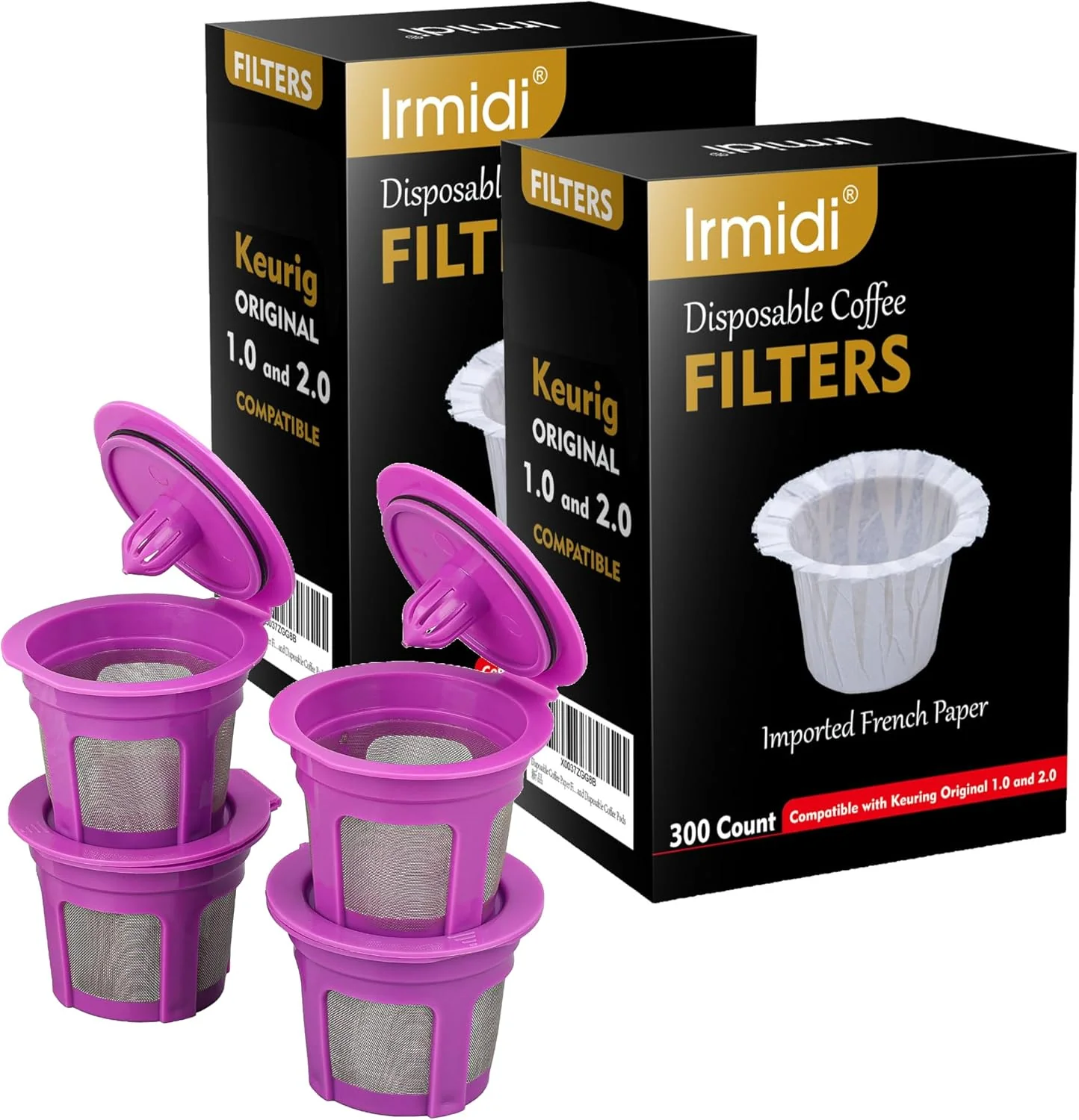Innovative 600 Count Disposable Paper Coffee Filters with 4 Pack Reusable K Cups Compatible with Keurig 2.0 and 1.0 Coffee Maker Breathable