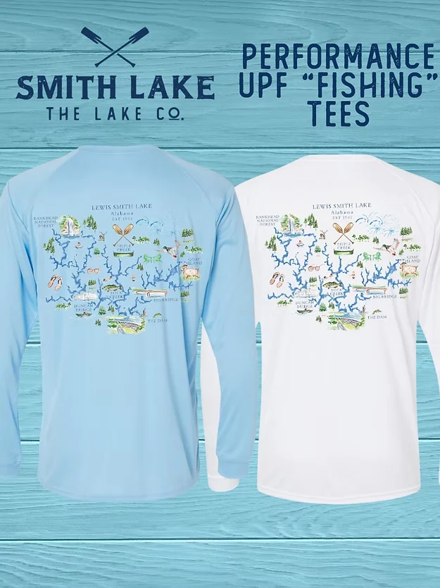 Authentic Smith Lake Watercolor Map Tee – Long Sleeve Performance UPF Fishing Tee Stylish