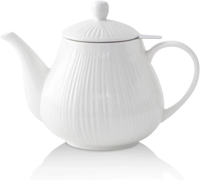 Superior Koov Ceramic Teapot with Infuser 40 ounce Tea Pot with Infuser for Loose Tea Large Enough For 6 Cups Tea Kettles Non-Electric Cream Organic