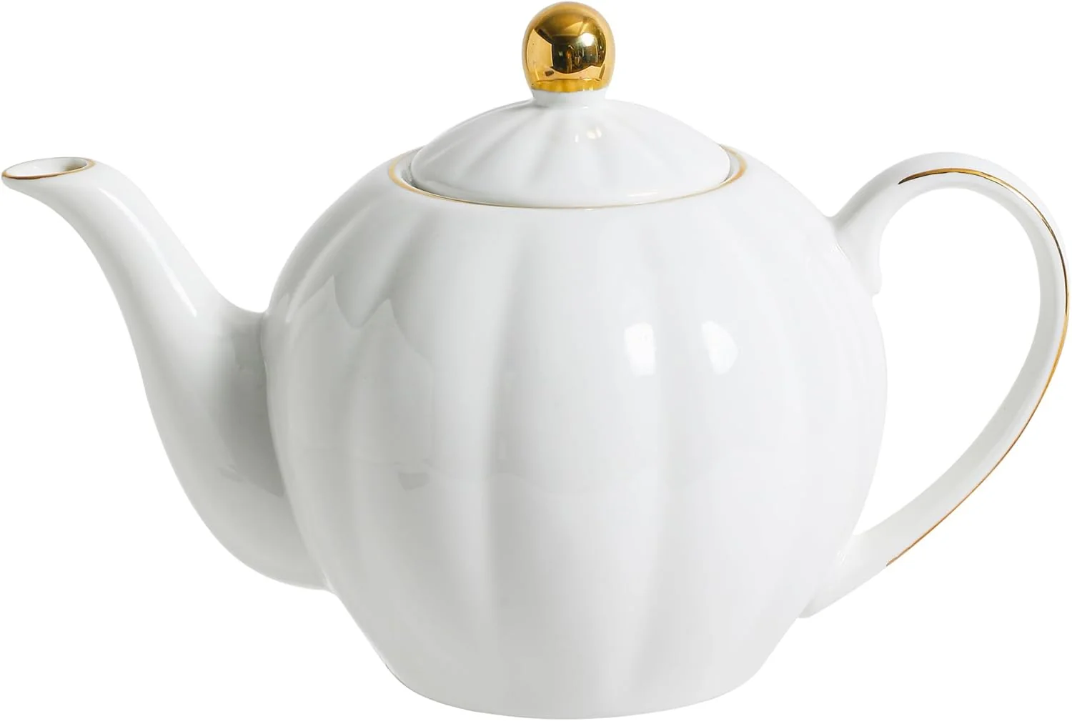 Flexible 36oz White Porcelain Teapot with Gold Trim Large Ceramic Teapot for Loose Leaf Tea Tea Bags Elegant Tea Party Gift for Tea Lovers Classic Design Efficient