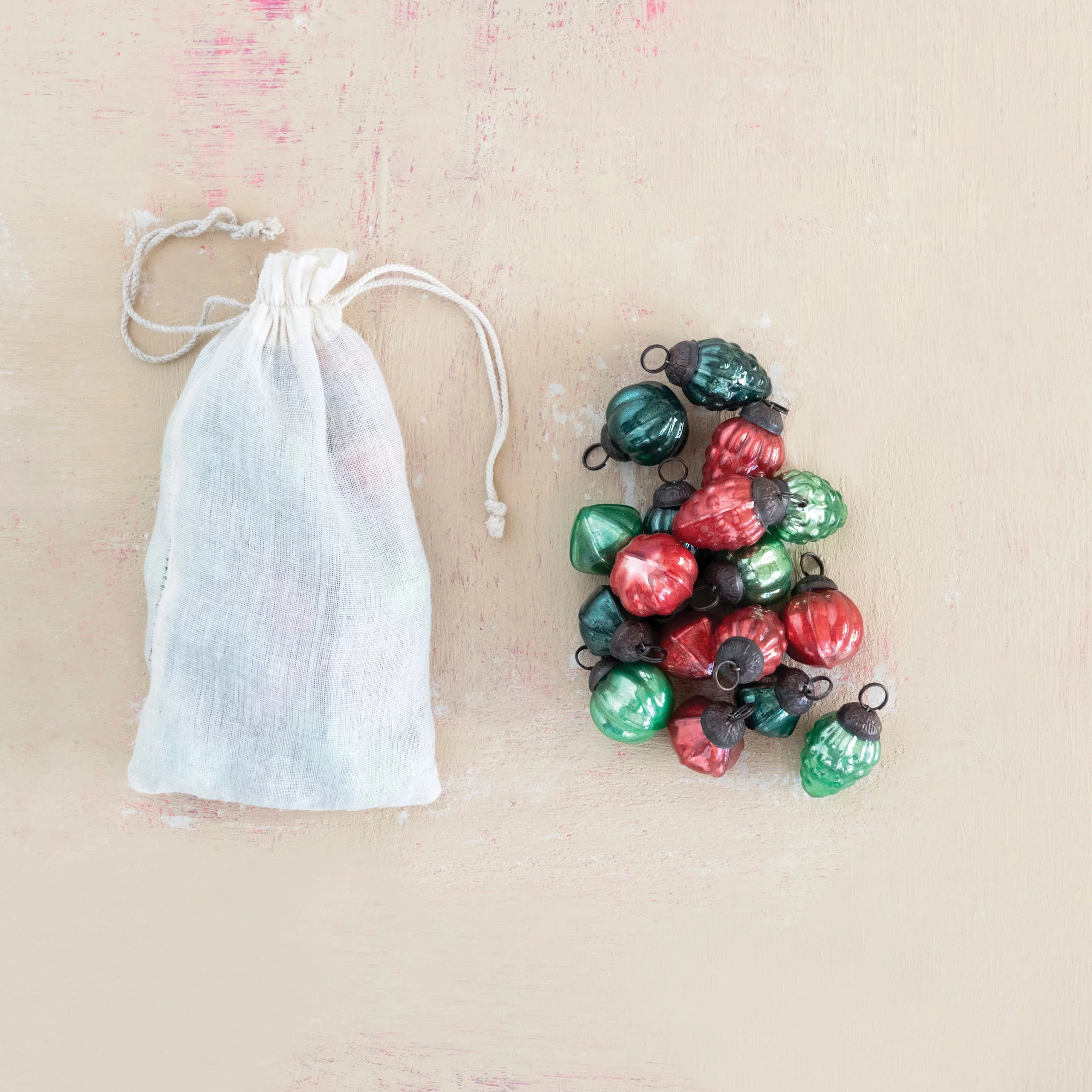 Efficient 1 Embossed Mercury Glass Ornament in Bag Red Green 36ct Contemporary
