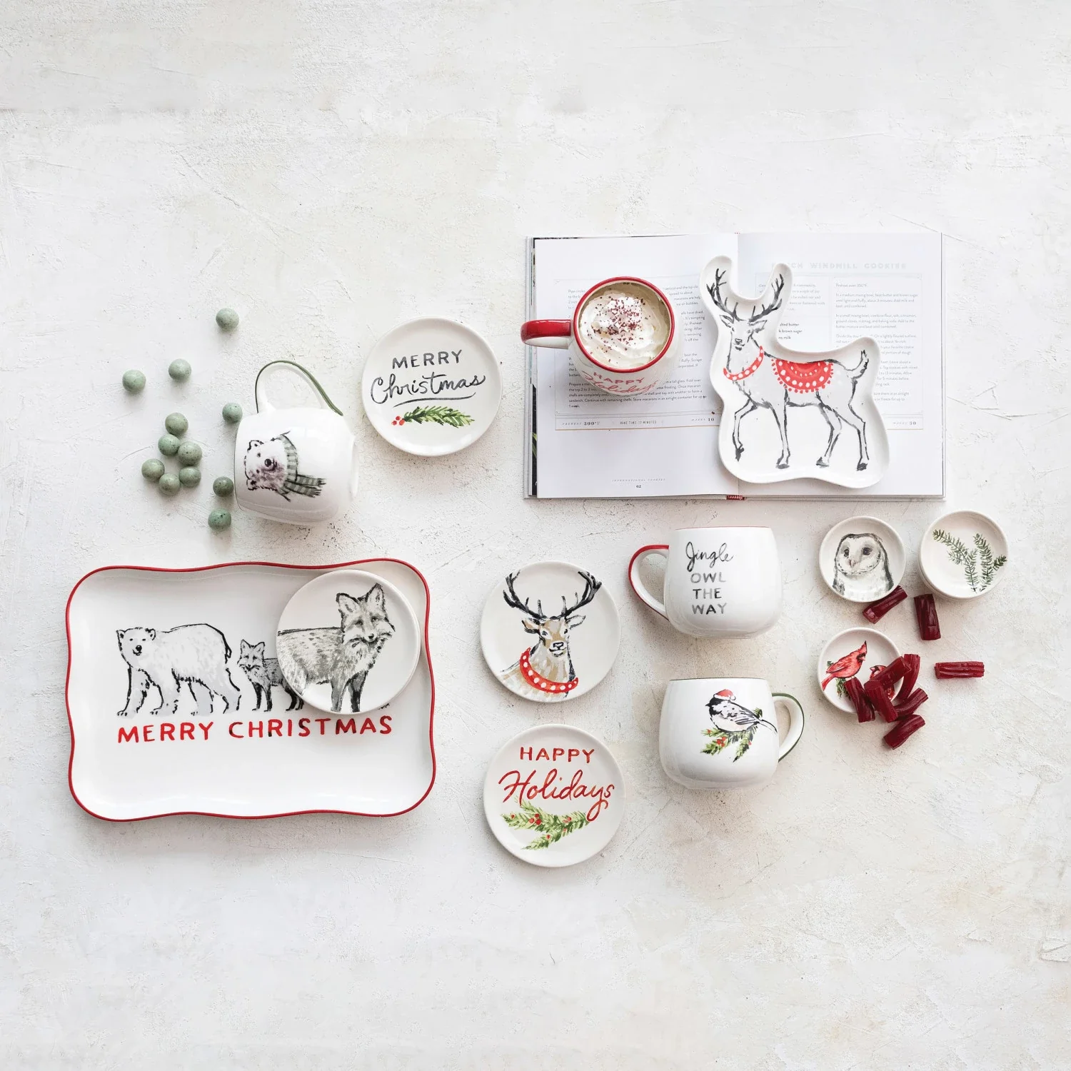 Selected Stoneware Holiday Plates with Sayings Animals 5 Reusable