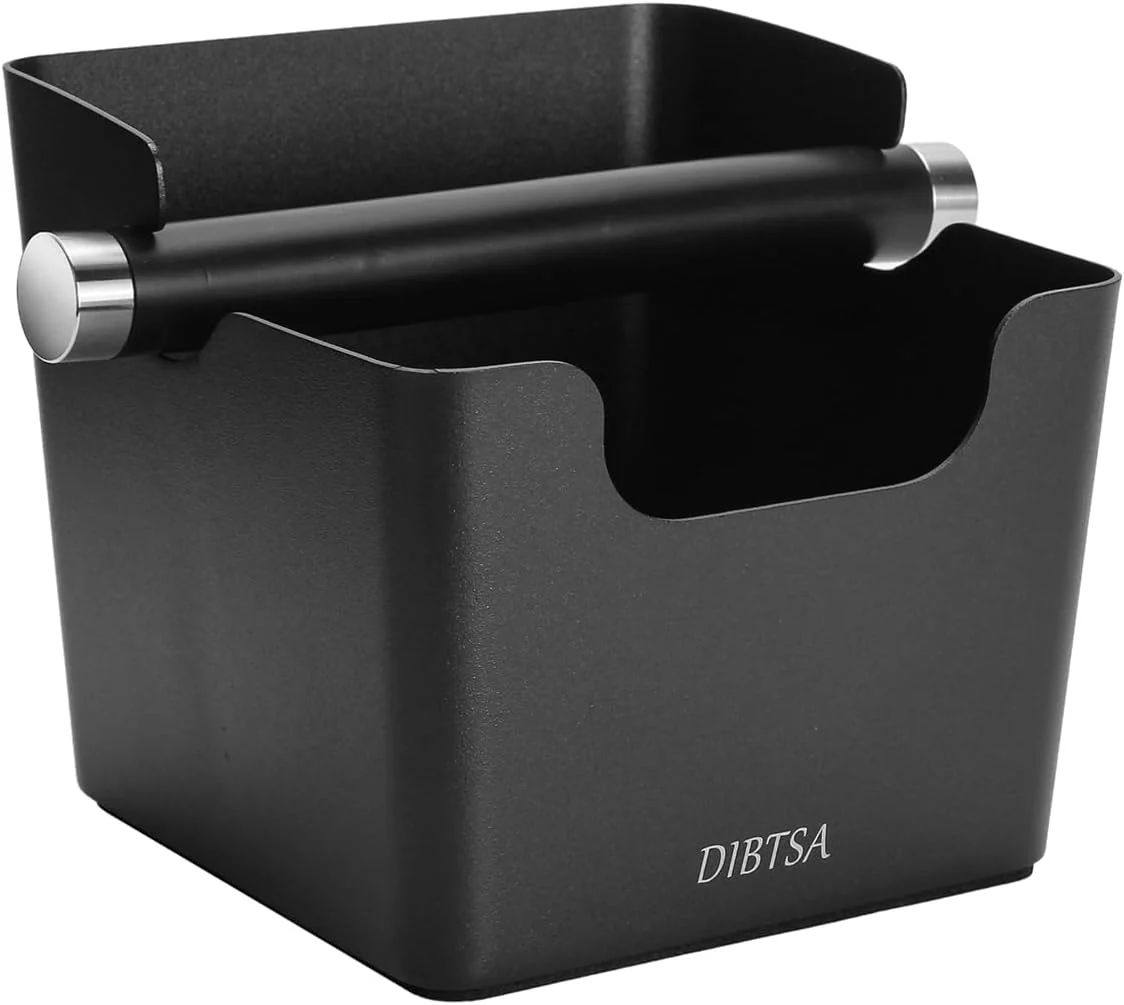 Minimalist Knock Box Espresso Stainless Steel Knock Box for Coffee Grounds with Removable Rubber Bar and Anti-slip Pad Large Black Refined