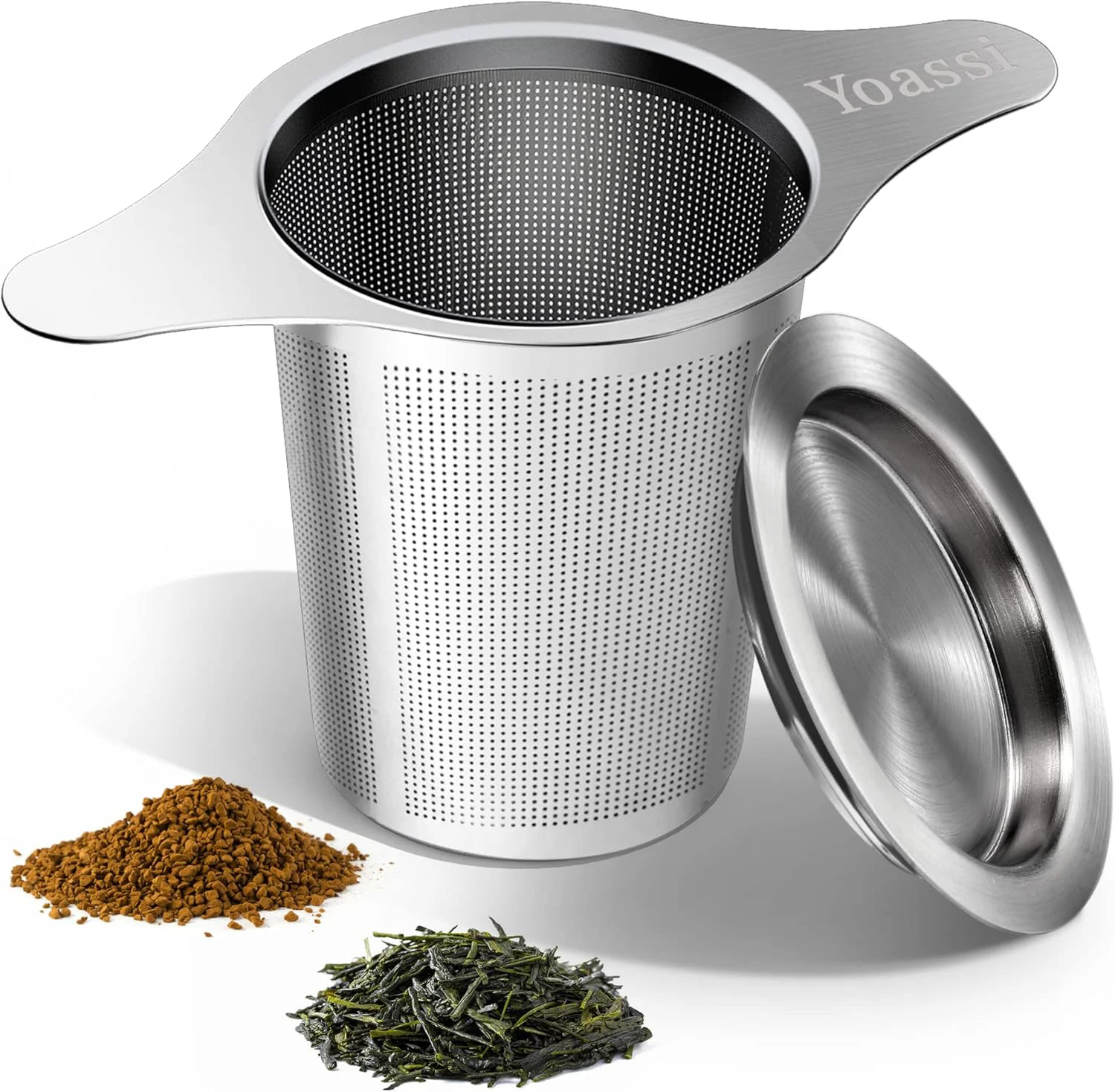 High-Grade Extra Fine 18 8 Stainless Steel Tea Infuser Mesh Strainer with Large Capacity Size Double Handles for Hanging on Teapots Mugs Detailed