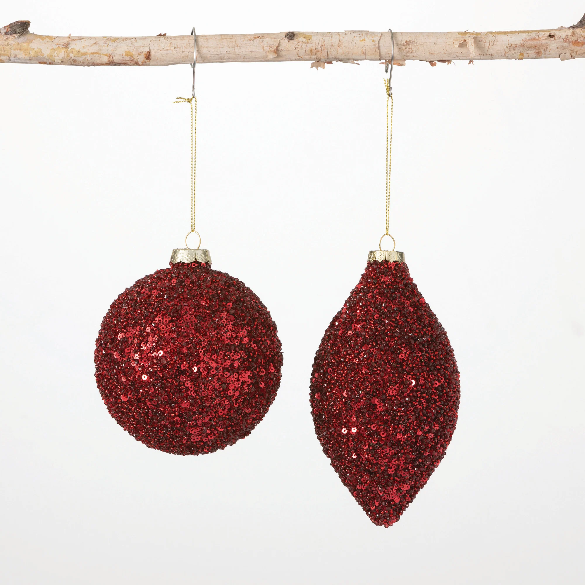 Reusable Red Glass Bead and Glitter Ornaments Detailed
