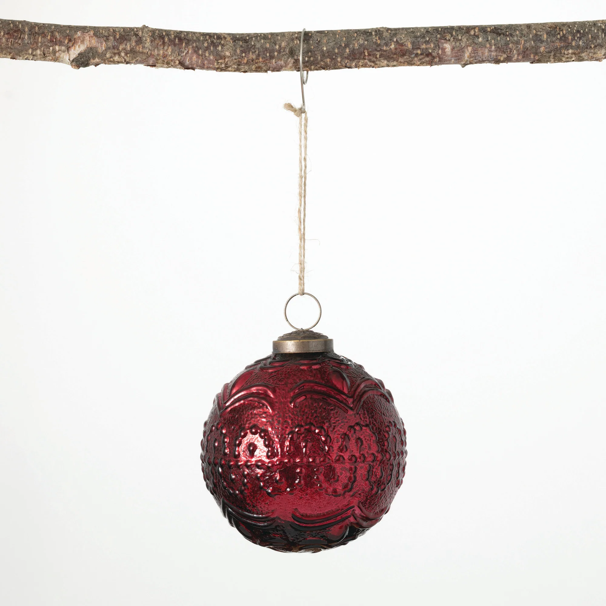 Advanced Red Mercury Glass Embossed Ornament High-End