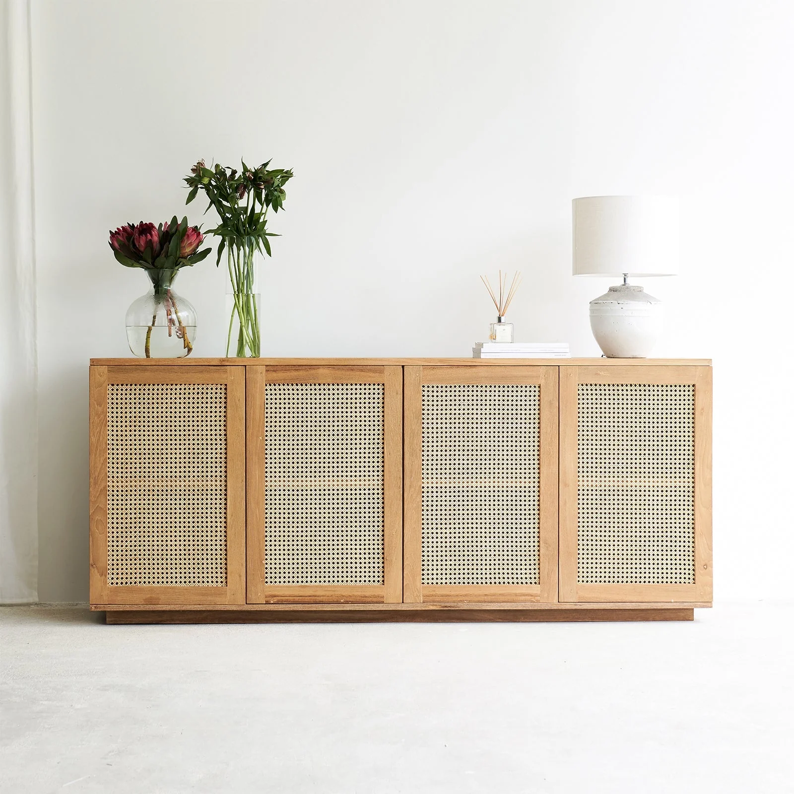 Contemporary Java Sideboard Teak with Rattan – Natural 200cm High-Grade