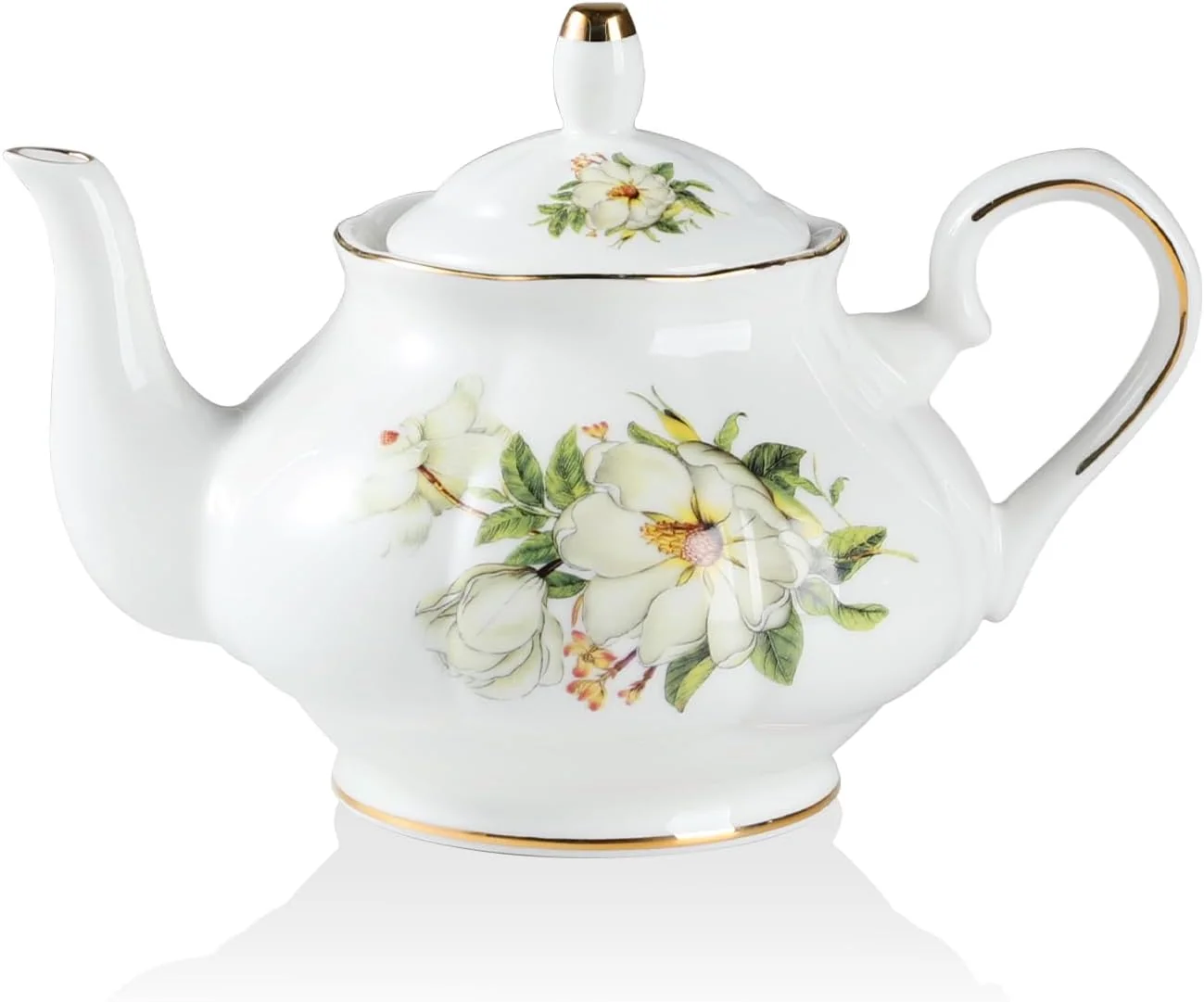 Detailed Sweejar Ceramic Teapot with Infuser Floral Relief Gold Rimmed Teapot 29 OZ Porcelain Tea Pot for Blooming and Loose Tea Coffee… Camellia Next-Generation