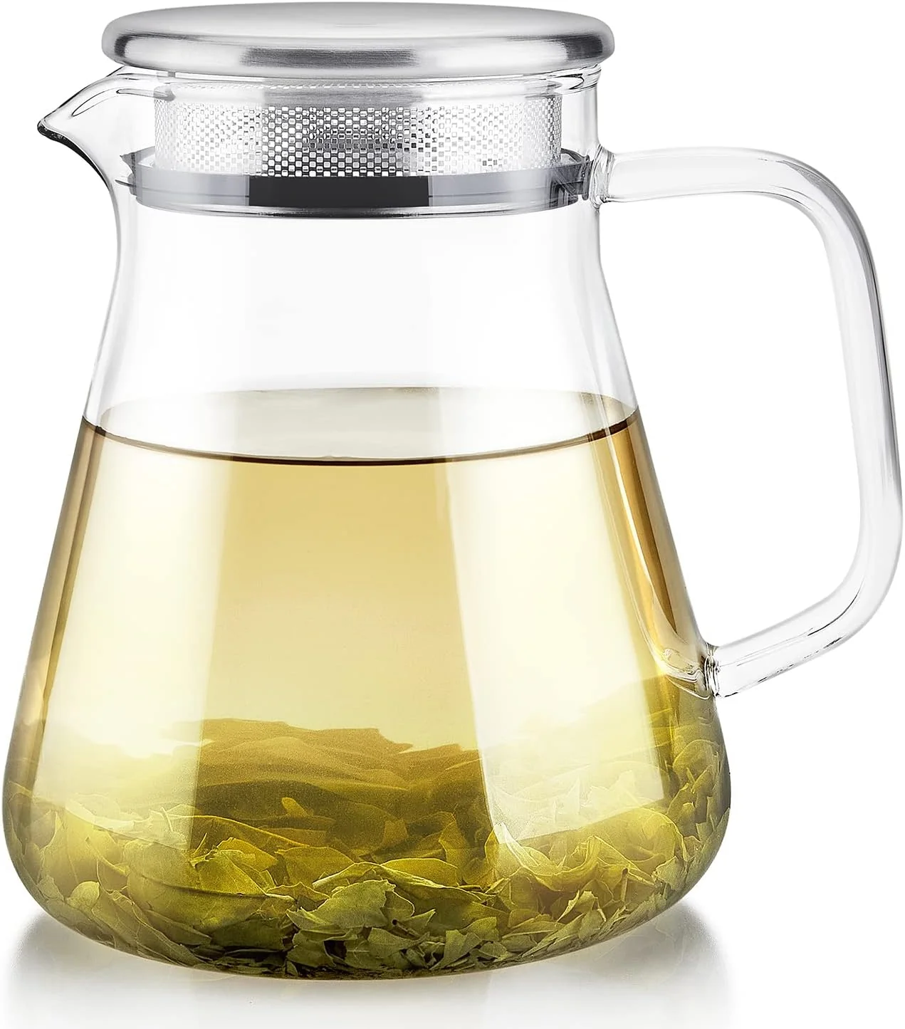 Exceptional Teabloom One-Touch Tea Maker 2-in-1 Teapot and Kettle with Stainless Steel Filter Lid for Loose Tea – Stain- Borosilicate Glass Teapot 27 Oz Fine