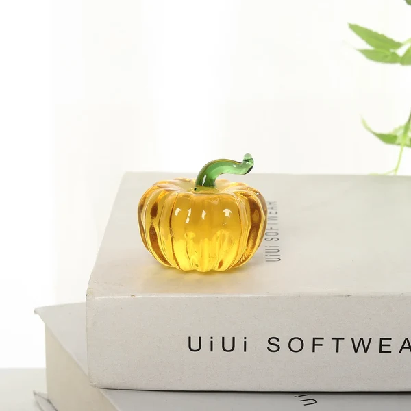 Verified Yellow Glass Pumpkin Figurine Minimalist