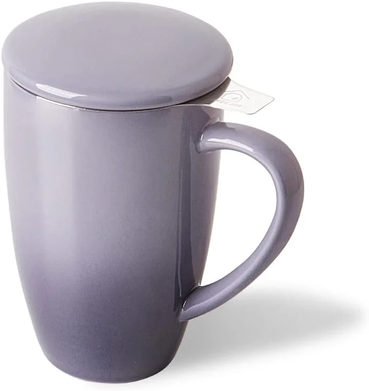 World-Class Sweejar Porcelain Tea Infuser Mug with Lid 16 oz Teacup with Strainers for Loose Leaf Tea Microwave and Dishwasher Safe Coffee Mug Gradient Purple Pure