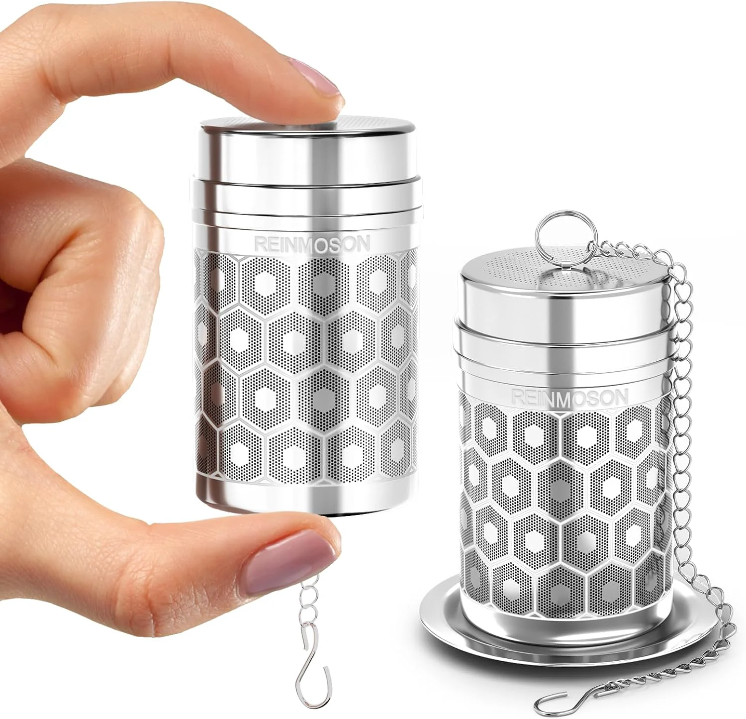 Refined 2 Pack Reinmoson Mini Stainless Steel Tea Strainer for Loose Tea 1.2 x2.2 Extra Fine Mesh Tea Infuser for Loose Leaf Tea Steeper Updated Slim Threaded Lid Tea Ball for Cup Mug Teapot Bottle Kettle Advanced