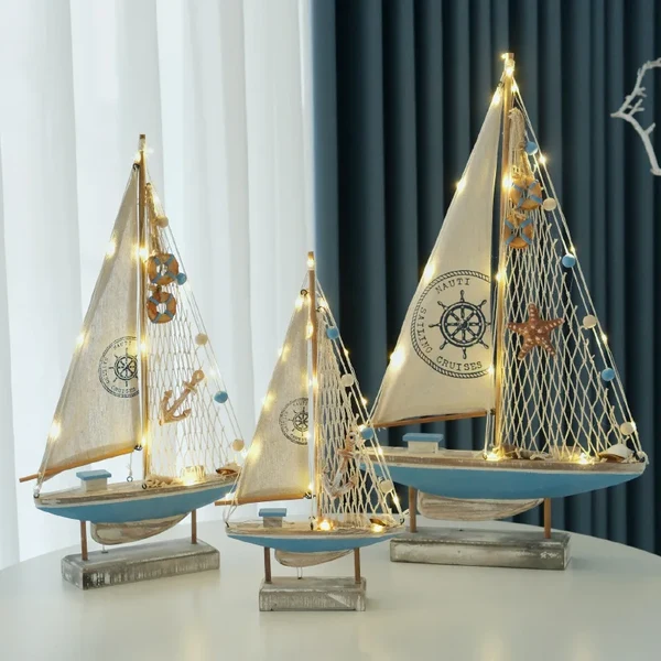 Traditional Retro Wooden LED Sailboat Decor Sustainable