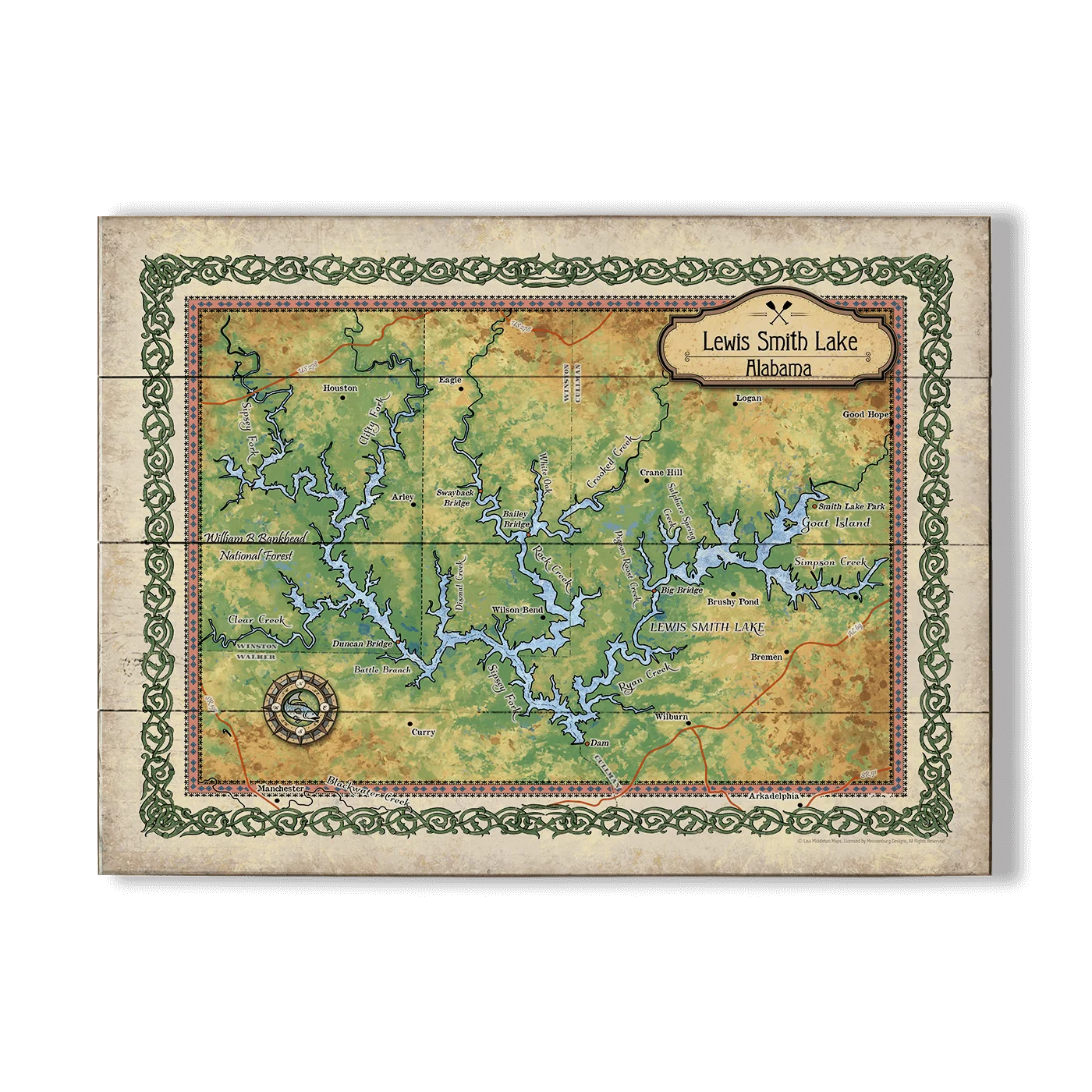 First-Class Lewis Smith Lake Alabama Illustrated Map – Wall Decor High-Quality