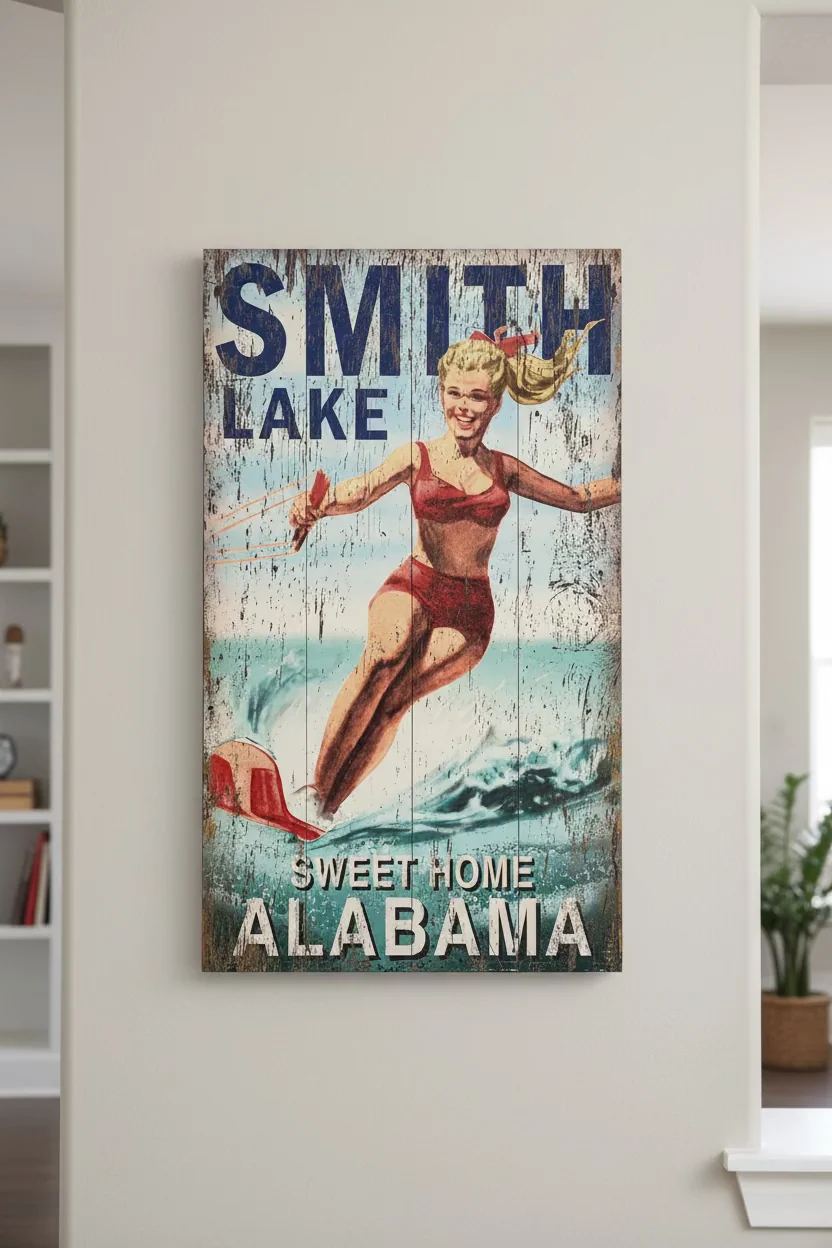 Clean Smith Lake Retro Slalom Skier on Wood Superior