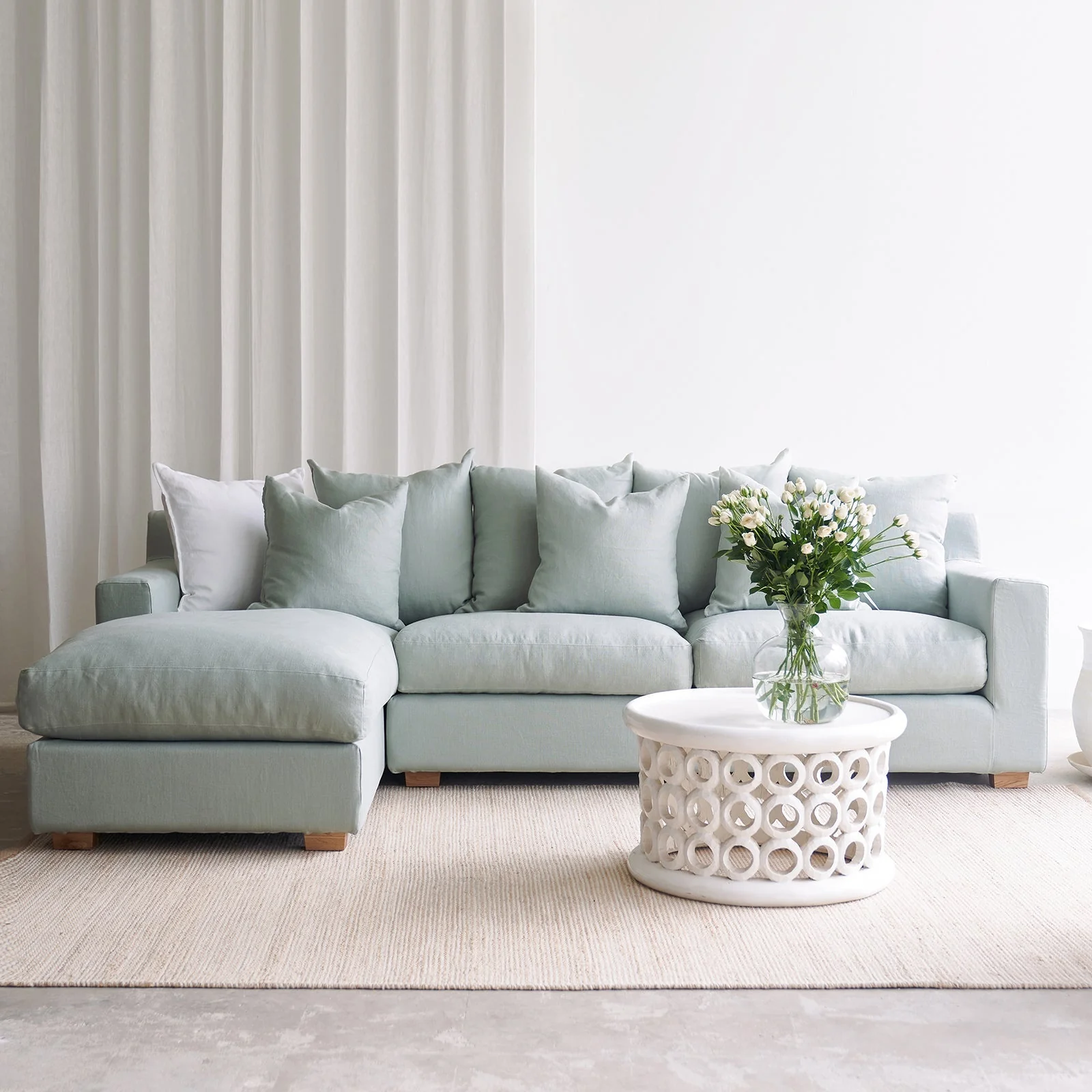 Advanced Beccy Fabric L Shape Sofa Celadon 290cm Efficient