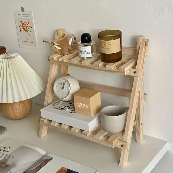 Detailed Rustic Wooden 2 Tier Desktop Organizer Shelf Professional