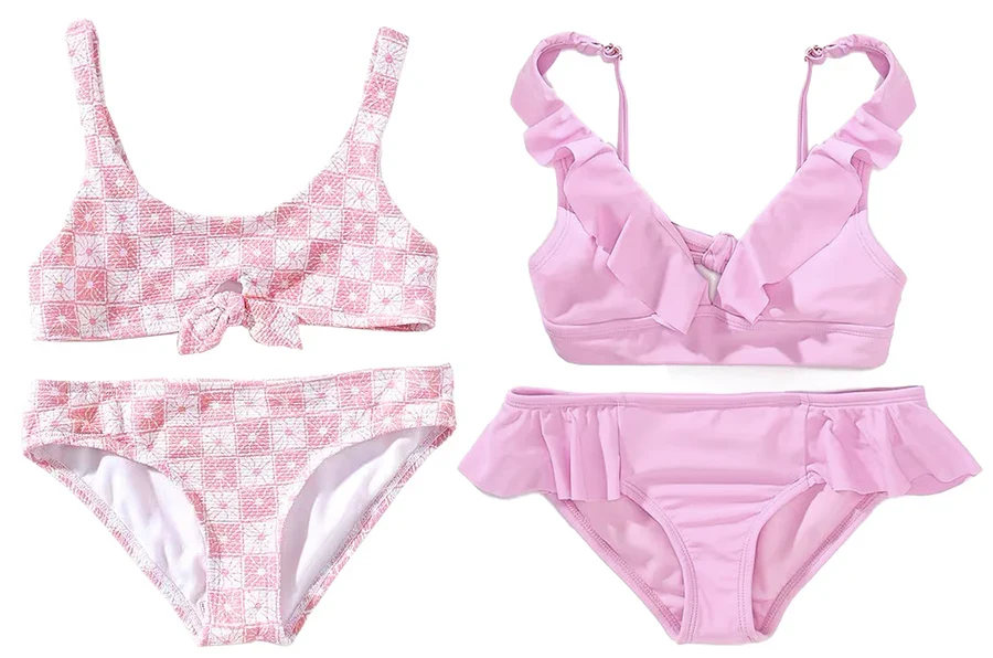Selected Girl’s Floral Print Solid Two-Piece Swimsuits by Raisins Certified