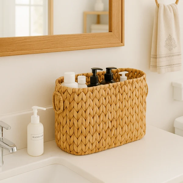 Recyclable Woven Rattan Style Desktop Storage Basket Powerful