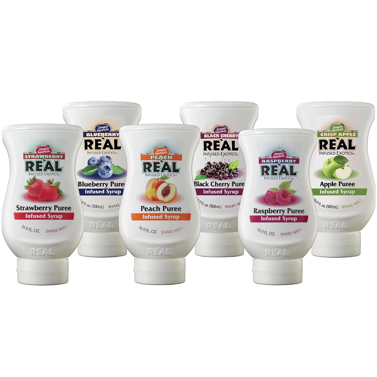 Environmentally Friendly Reàl Infused Exotics Fruit Syrup Variety 16.9 fl oz 6 Pack Strawberry Raspberry Peach Blueberry Black Cherry Crisp Apple Drink amp Recipe Use Drip- Spout Easy Dispensing Premium Material