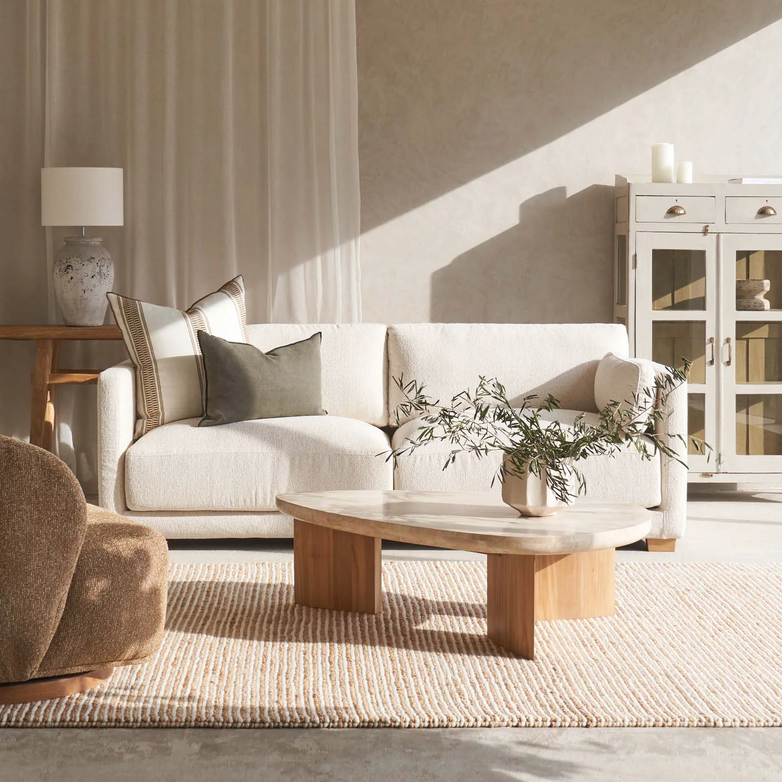 Quality Laurent Fabric Sofa 3 Seater – Alabaster 221cm Soft