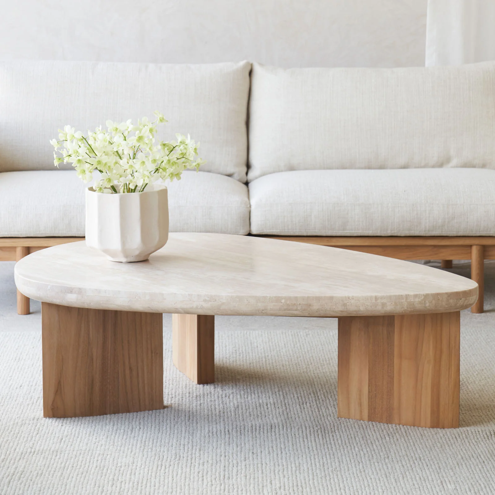 Fine Dune Travertine Coffee Table Teak 120cm Durable