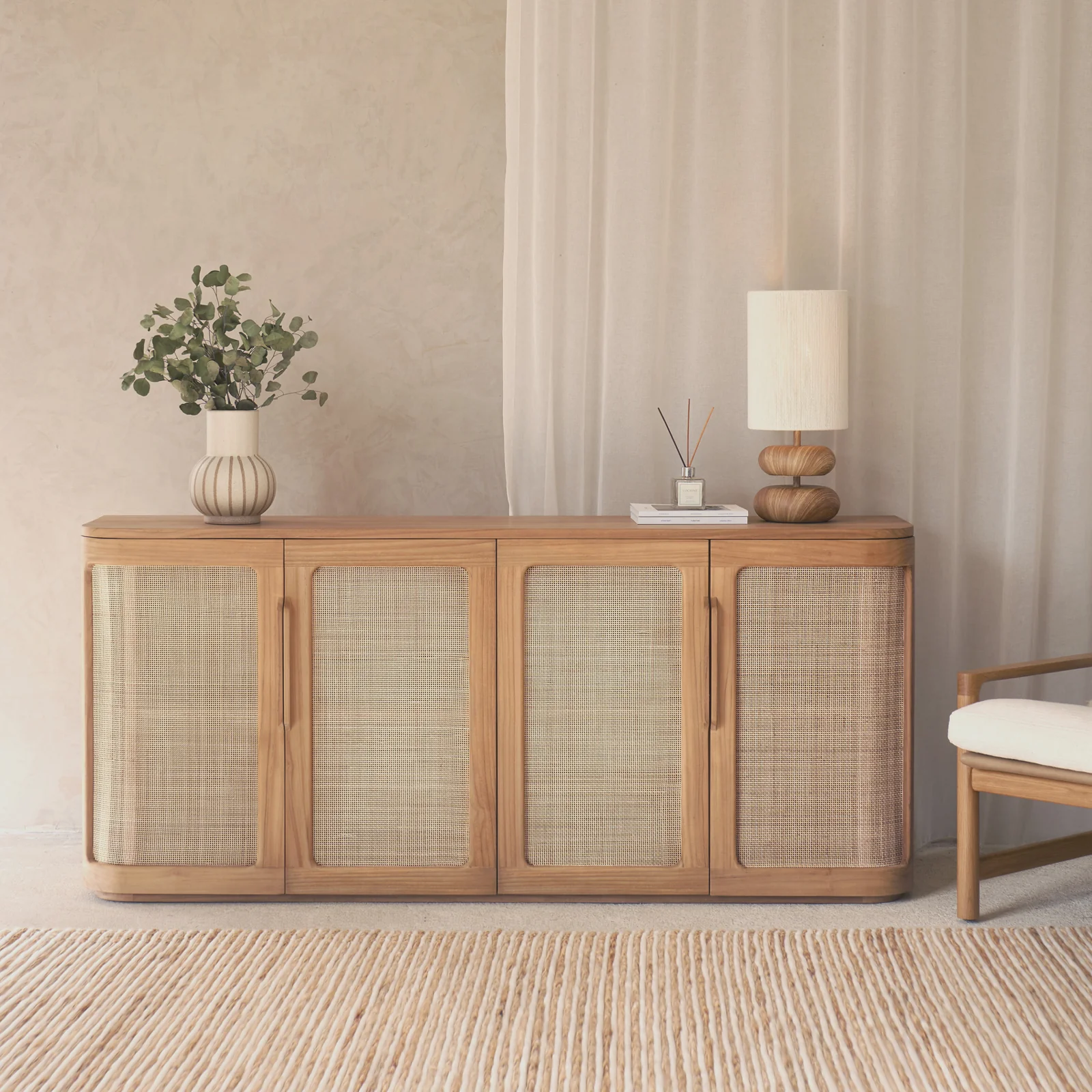 Top-Quality Rocco Rattan Sideboard Teak 180cm Environmentally Friendly