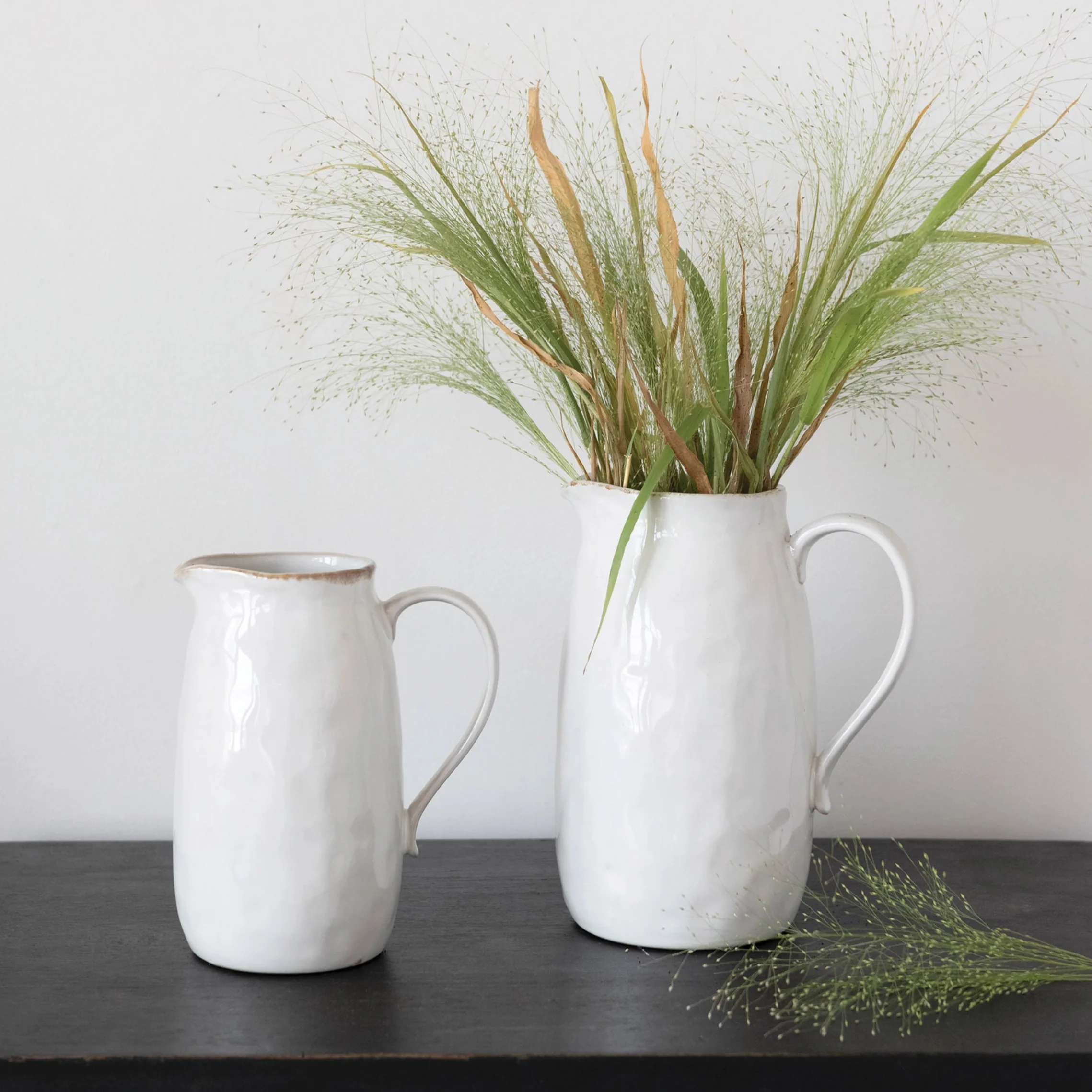Refined Glazed White Stoneware Pitcher Dependable