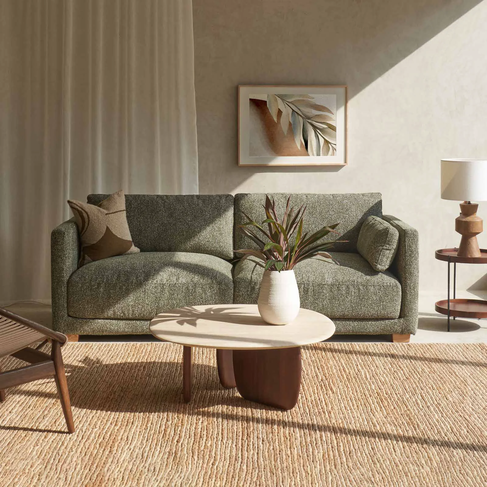 Smart Laurent Fabric Sofa 3 Seater – Moss 221cm Soft
