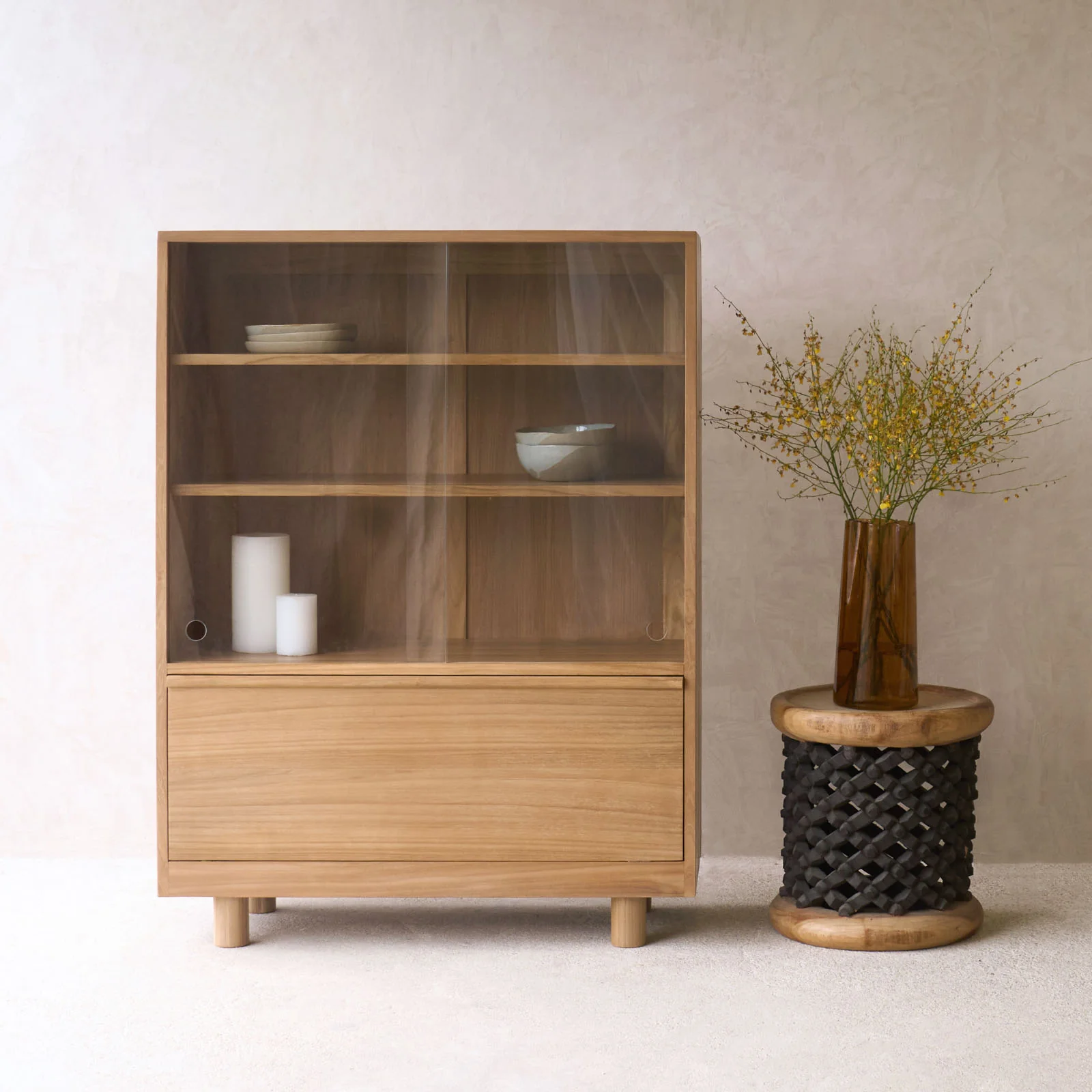 Green Hiro Sideboard 2 Glass Doors – Teak Fine