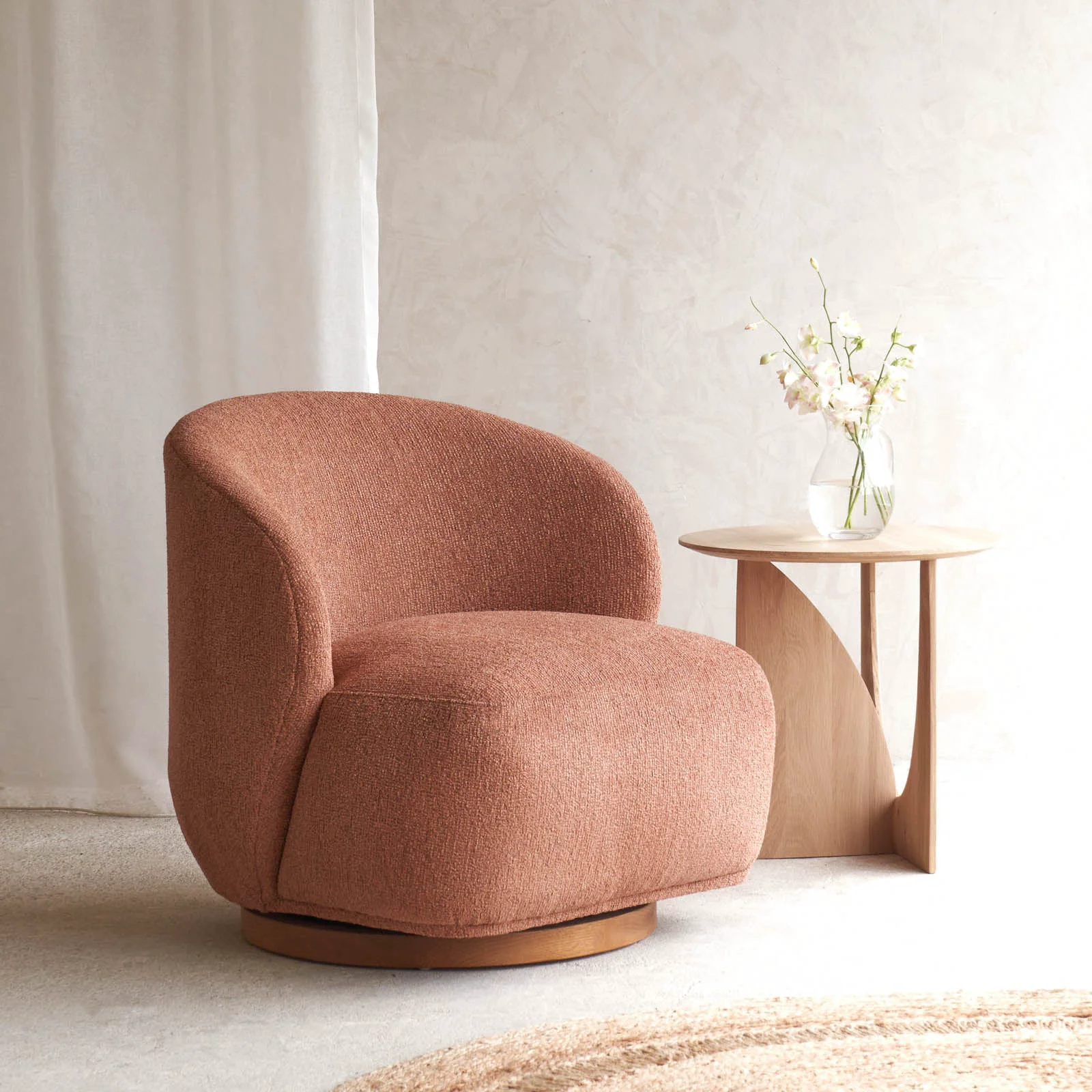 Authentic Sienna Fabric Swivel Armchair Clay Quality