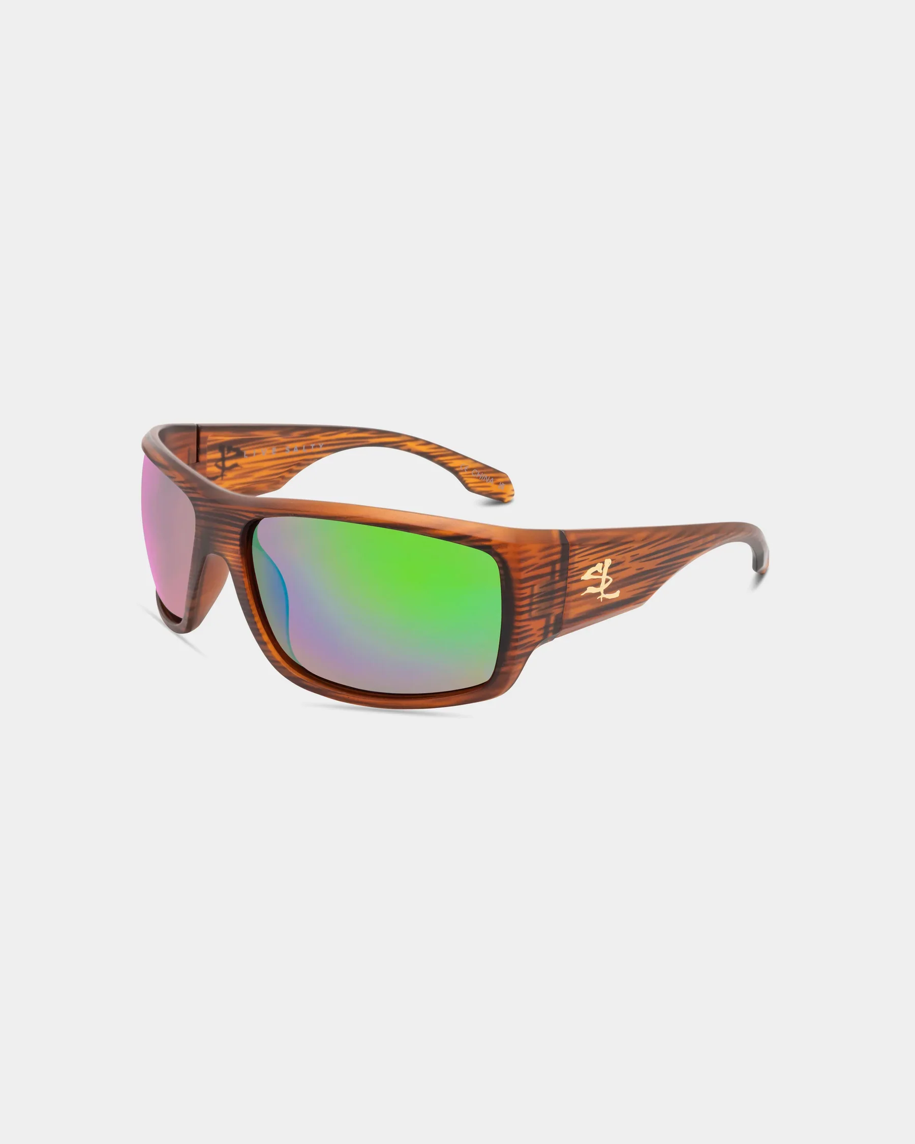 Contemporary Salt Life Sunglasses Satin Brown Wood Grain Frame Brown w Green Mirror TAC Polarized Lens SL-024-191926 Practical