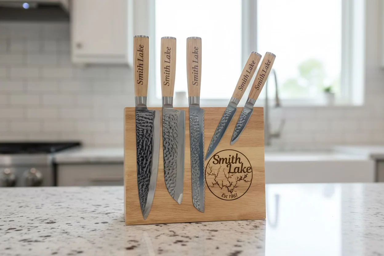Safe Custom Kitchen Knife Set with Magnetic Block Stand Fine Crafted