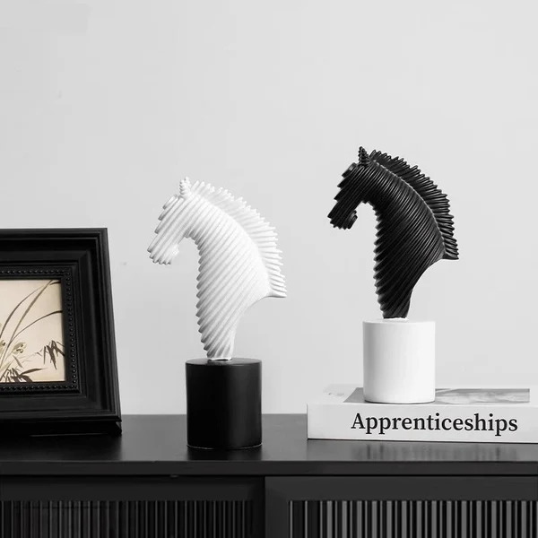 Organic Abstract Striped Horse Head Statue Next-Generation