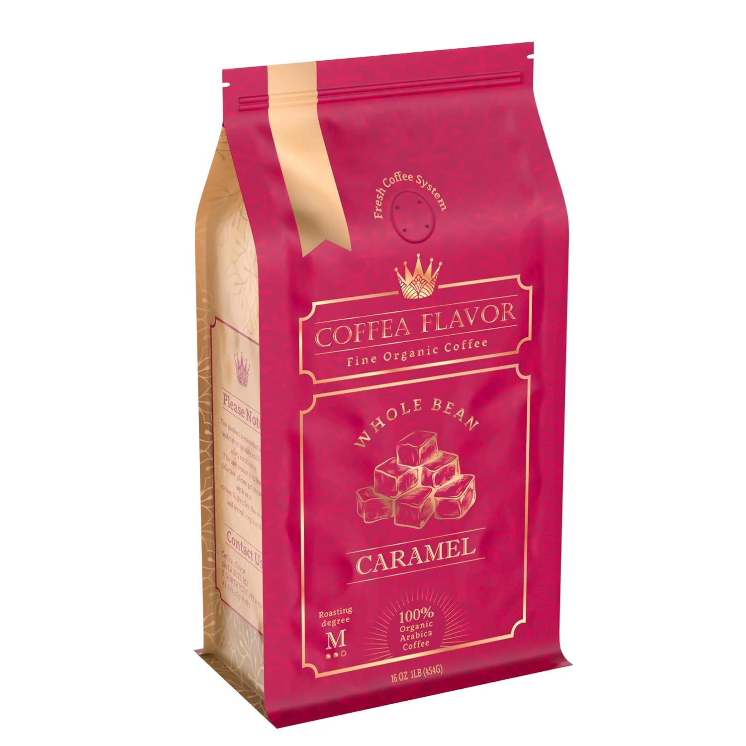 Clean Organic Whole Bean Coffee Medium Roast 16oz – Caramel Flavored Powerful