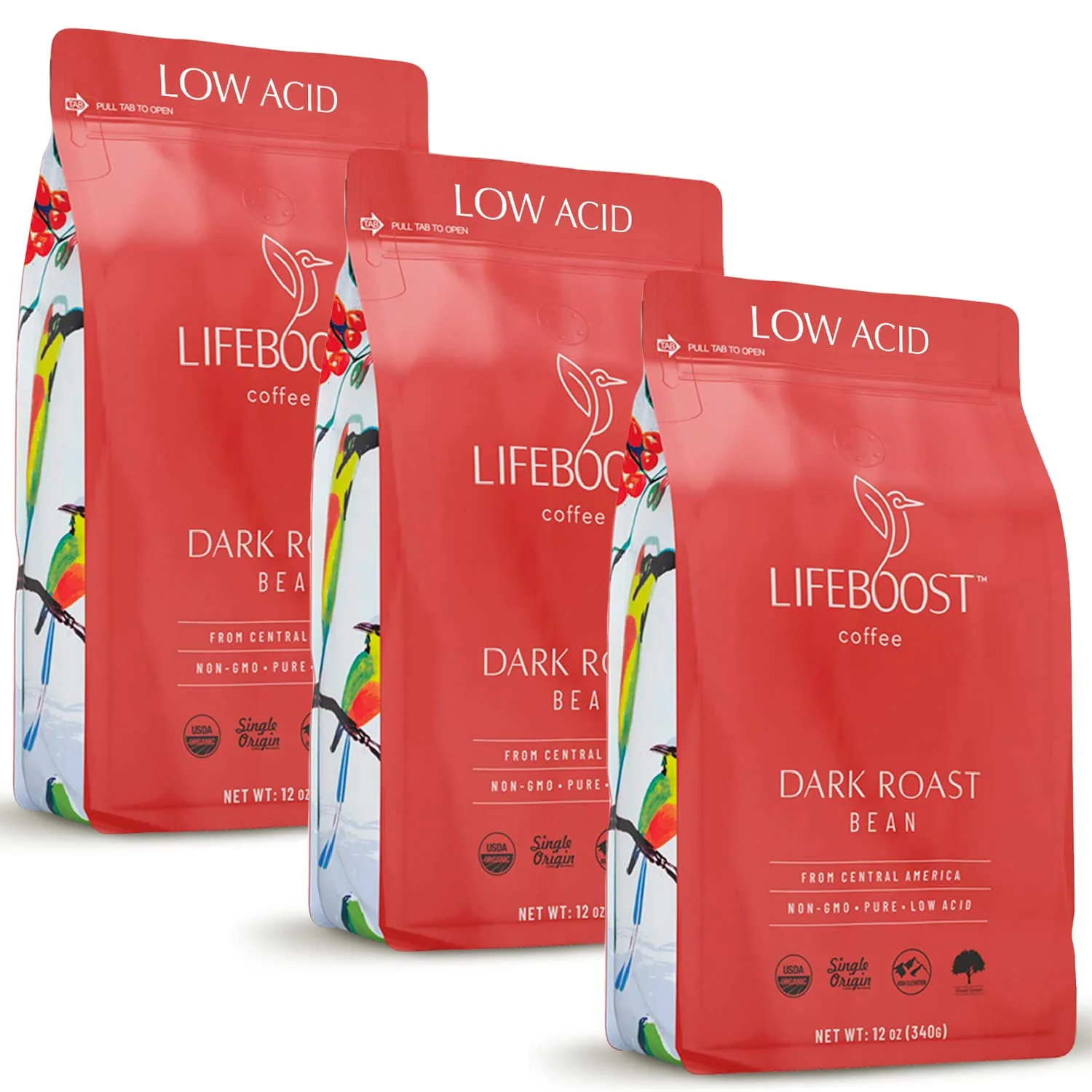 Minimalist Lifeboost Dark Roast Low Acid Coffee Beans Organic 12oz 3 Pack Top-Quality