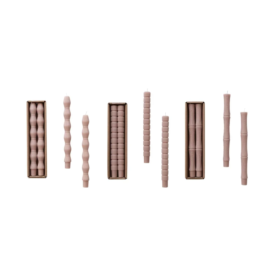 Next-Generation Unscented Sculpted Taper Candles Khaki Color 3 Styles Set of 2 Smart