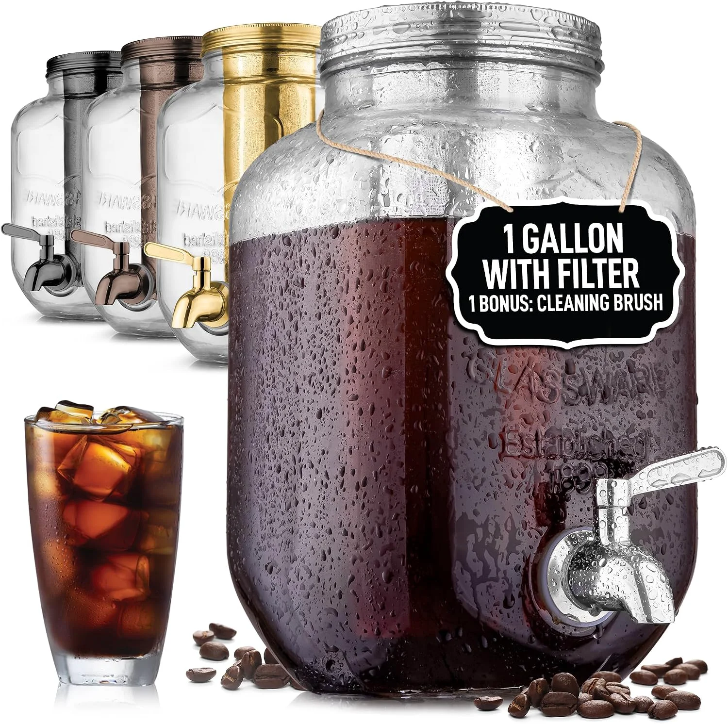 Verified Zulay 1 Gallon 128oz Cold Brew Maker – Thick Glass Cold Brew Pitcher with Stainless Steel Filter Lid amp Spout – Large Cold Brew Coffee Maker – Iced Coffee amp Sun Tea Pitcher for Fridge – Silver Detailed