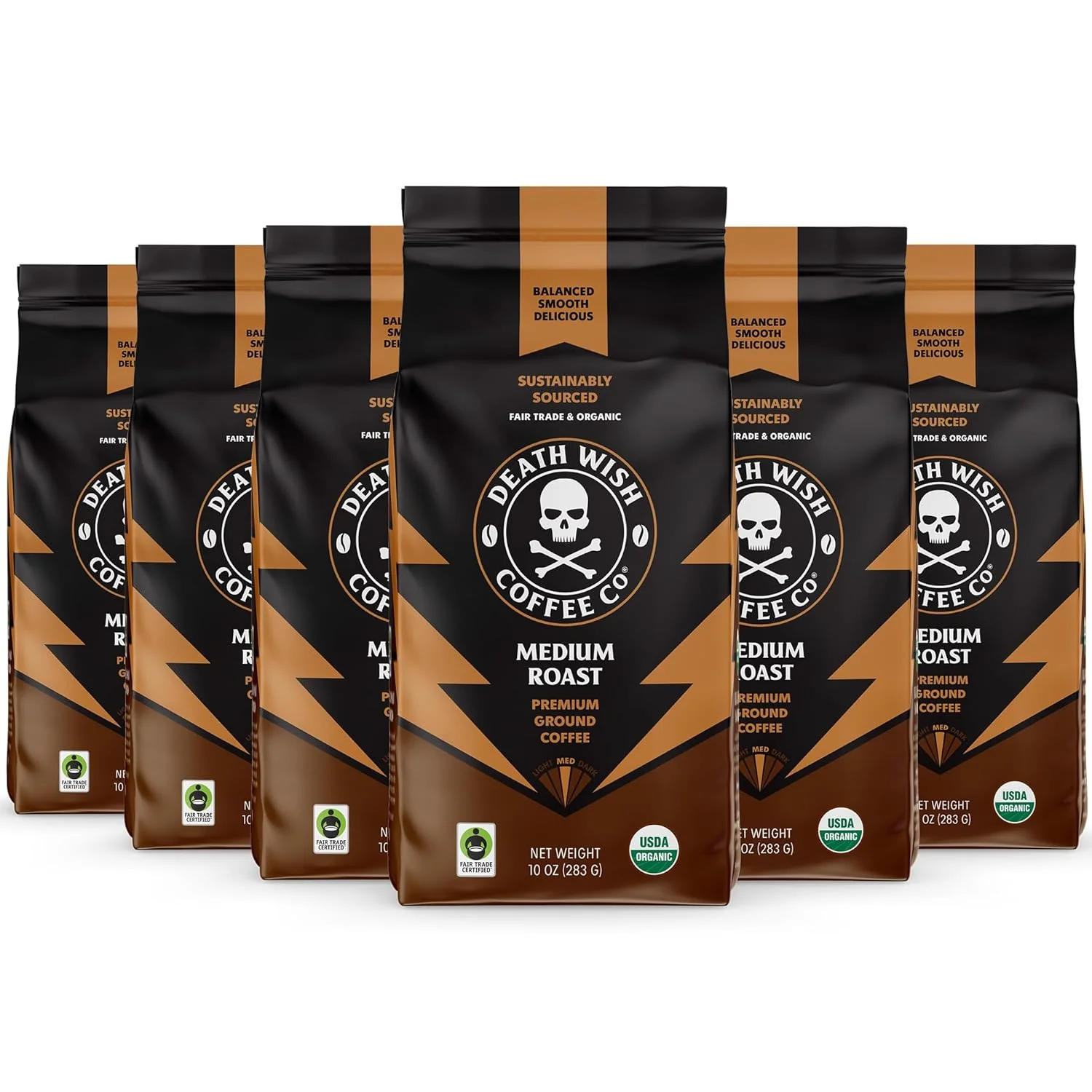 Powerful Death Wish Coffee Medium Roast Ground Coffee 6 pack Detailed