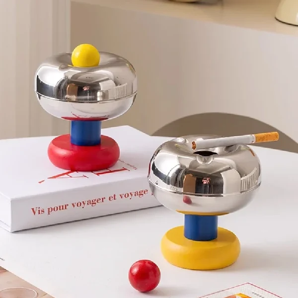 Natural Postmodern Stainless Steel Ashtray with Lid Exceptional