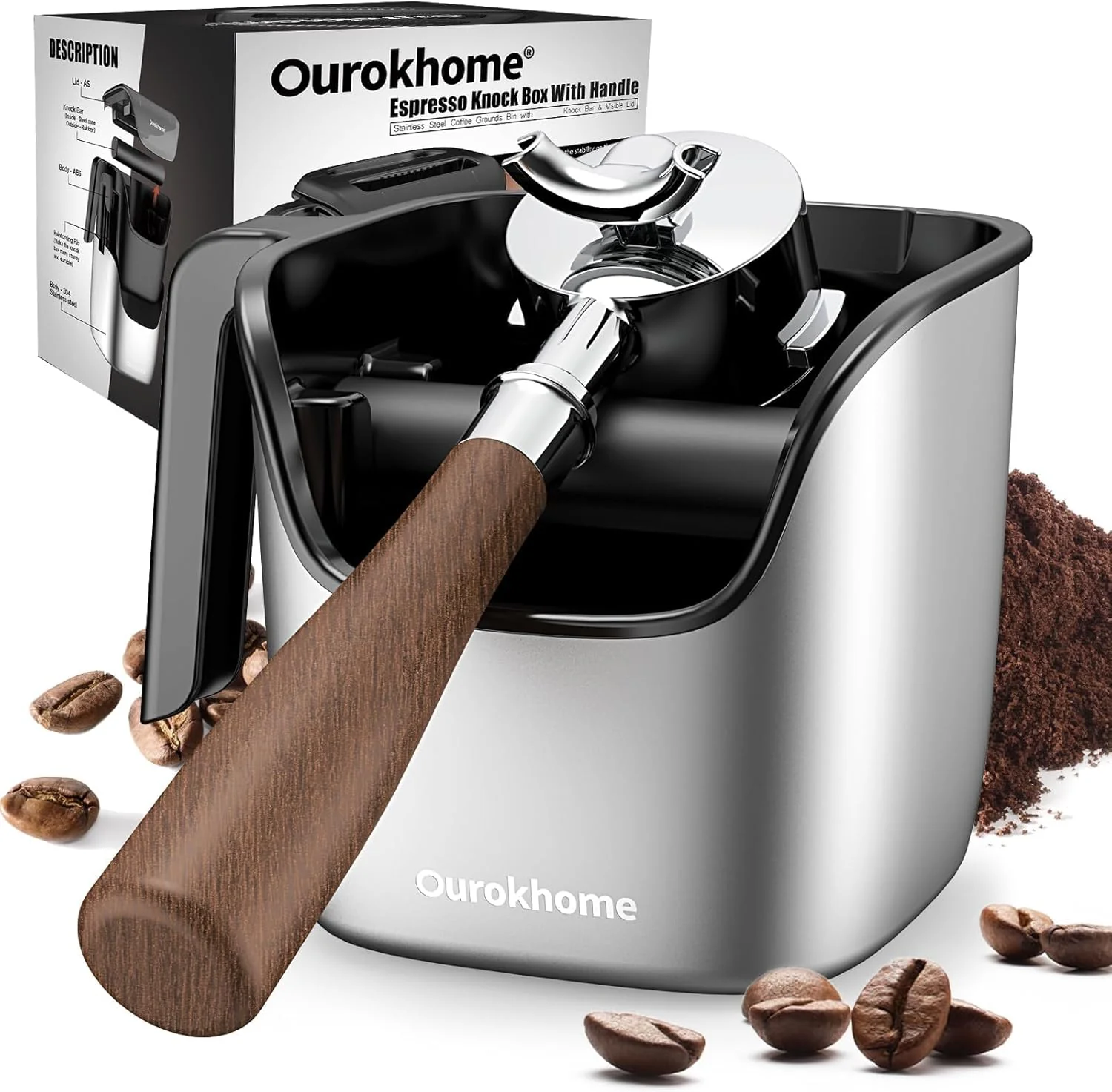 Prestigious Ourokhome Knock Box Espresso Accessories The Latest Patented Stainless Steel Espresso Machine Tool for Coffee Ground with Removable Knock Bar Stylish