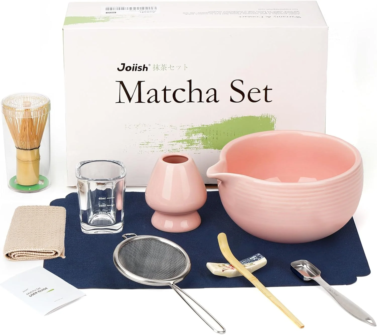 Selected 10-Pcs Matcha Kit Set Whisk and Bowl with Spout Measuring Spoon Japanese Matcha Tea Making Tools Light Pink Exclusive