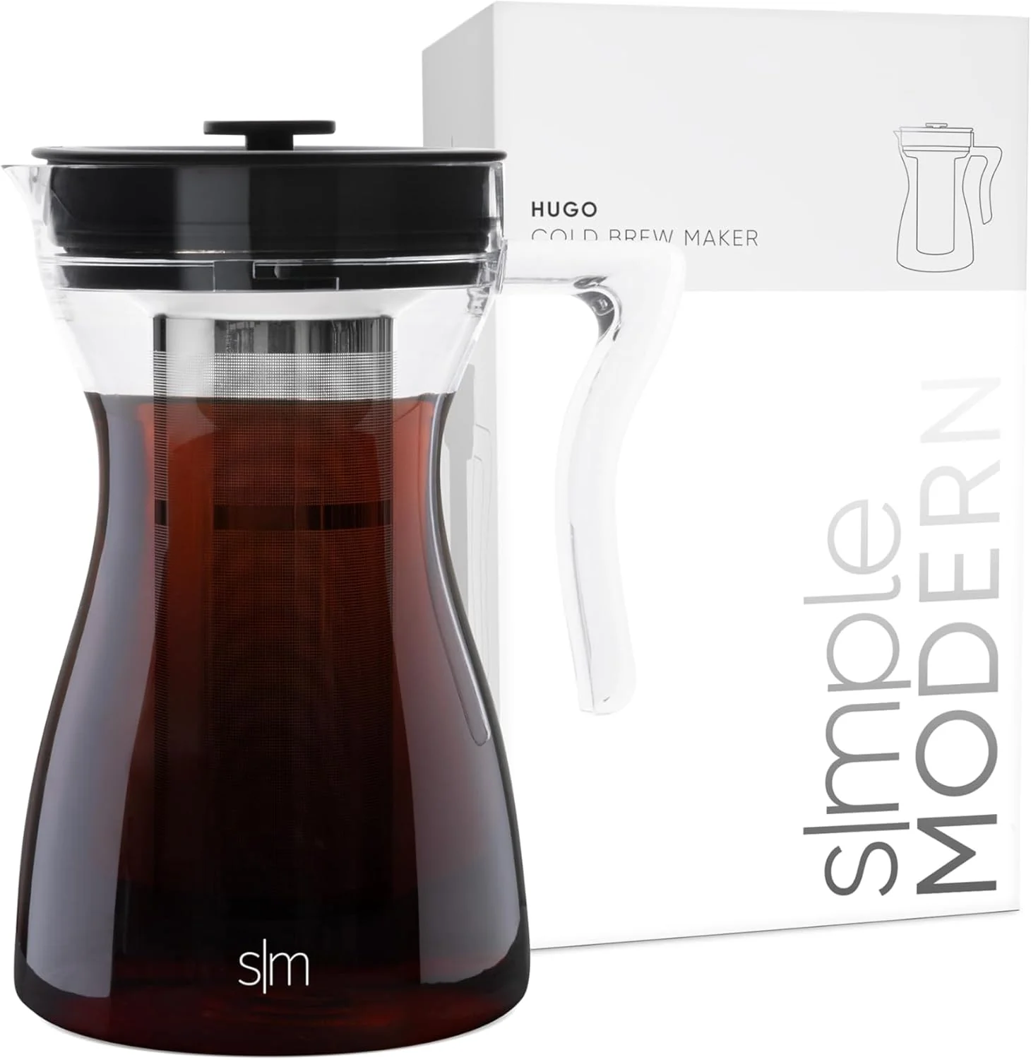 High-Quality Simple Modern Cold Brew Coffee amp Tea Airtight Pitcher 1.5 Q Black Simple Steep Reusable Fine Mesh Filter Stainless Steel Fits Fridge Door Top-Rack Dishwasher Safe 48oz Midnight Black