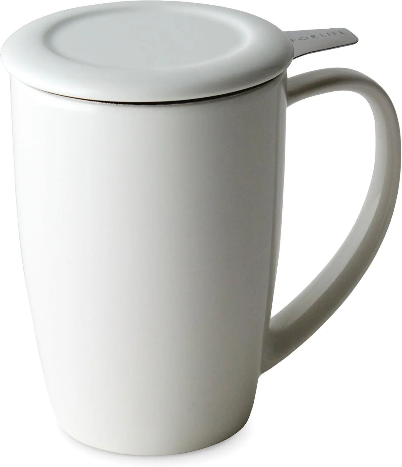 High-Performance FORLIFE Curve Tall Tea Mug with Infuser and Lid 15 ounces White Durable