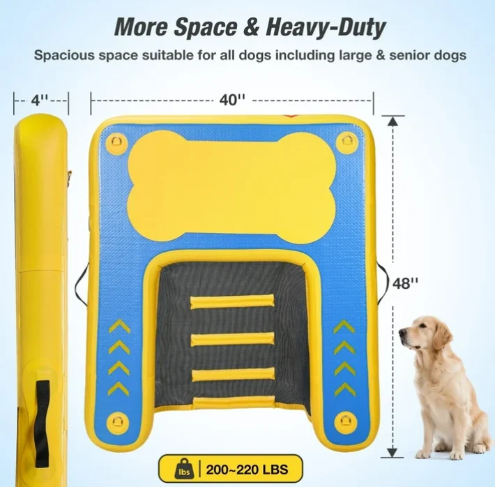 Premium Material Inflatable Dog Float and Ramp for Dogs Up to 220 lbs Non-Slip PVC Mesh Cloth World-Class