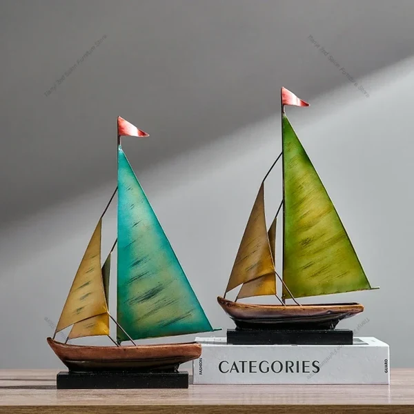Original Design Creative Luxury Metal Sailing Ship Model Figurines Natural