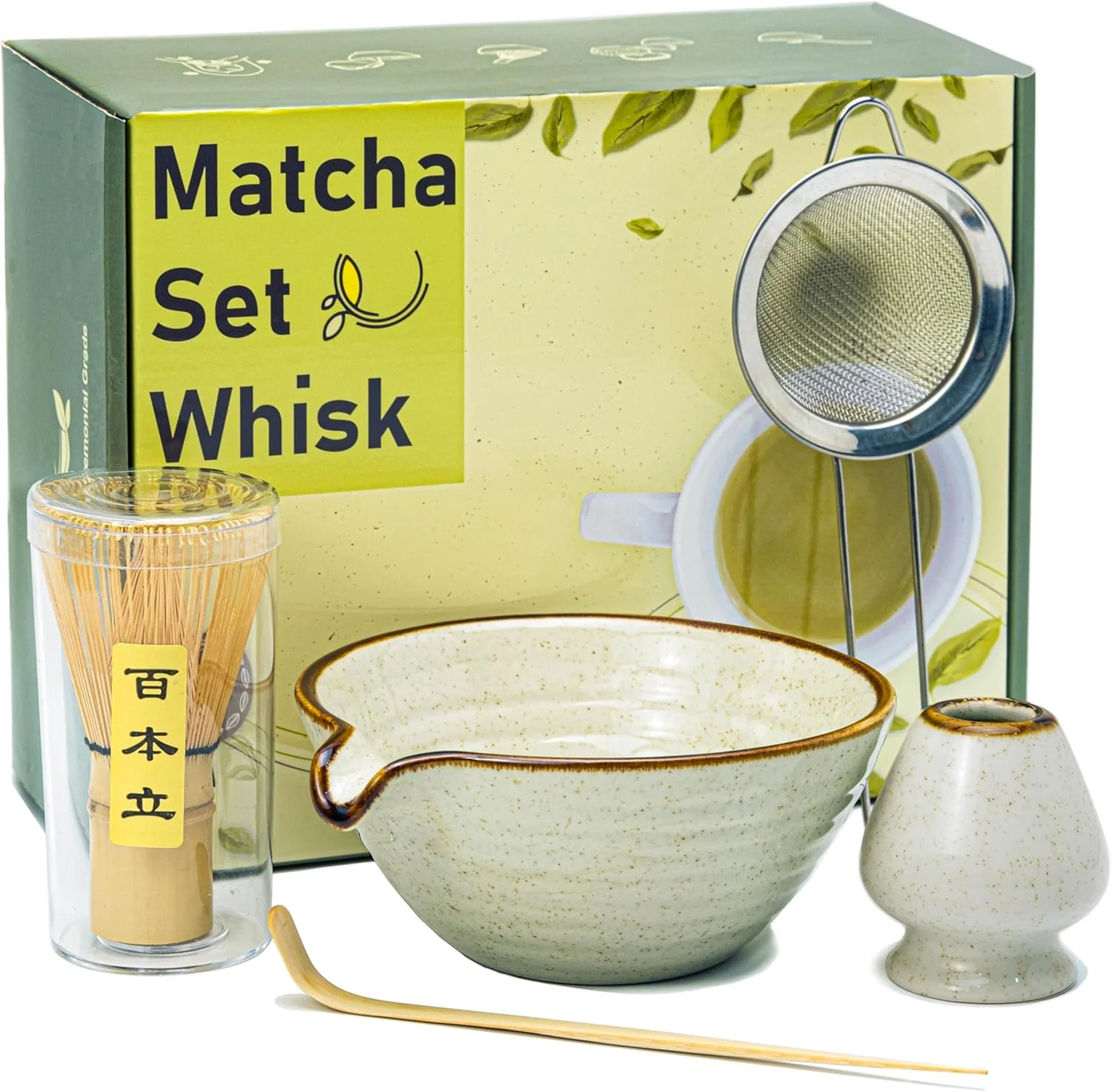 Trusted Matcha Whisk Set Matcha Set Matcha Kit Matcha Bowl with Spout Scoop Sifter Bamboo Whisk Chasen Holder Unique Gifts for Women Grifend Sophisticated