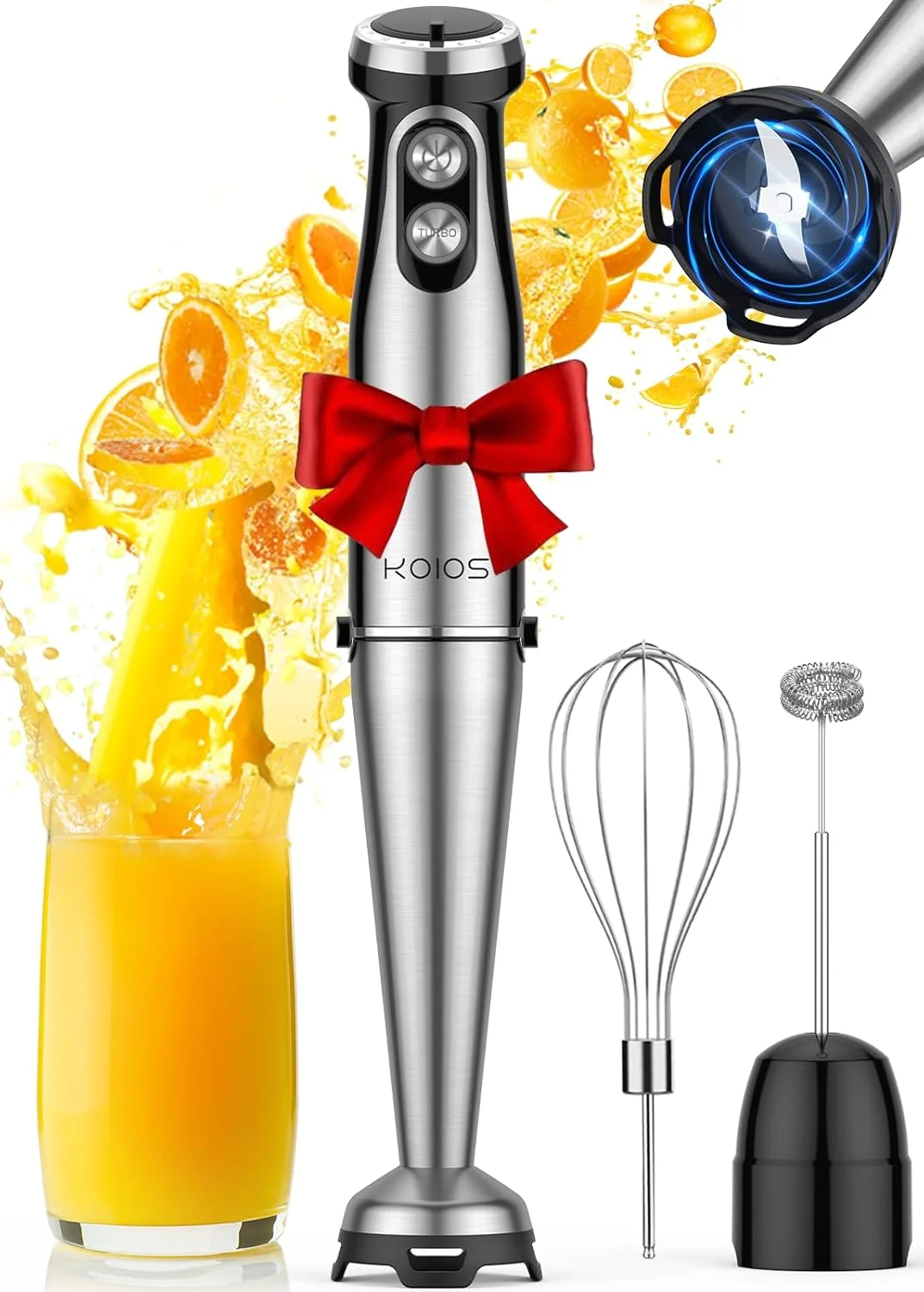 High-End Koios Immersion Blender 1000W Anti-scratch 3-in-1 Hand Blender Upgraded 12 Speed Stainless Steel Blade Stick Blender with Turbo Mode Convenient