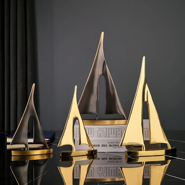 Effective Abstract Geometric Metal Sailboat Sculpture Functional